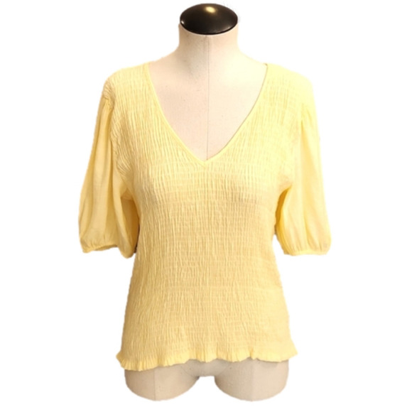 Womens Nine West yellow cinched top with flowy sleeves size Large - Picture 1 of 16